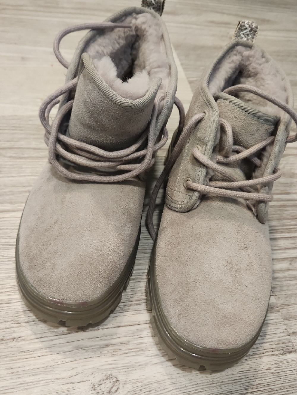 UGG Grey Suede Shearling Lace-Up Ankle Boots - Picture 2 of 7